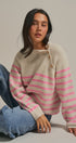 Striped Mock Neck Sweater with Gold Buttons in Pink Beige - Women's Sweaters | Urban Daizy