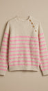 Striped Mock Neck Sweater with Gold Buttons in Pink Beige - Women's Sweaters | Urban Daizy