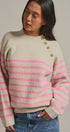 Striped Mock Neck Sweater with Gold Buttons in Pink Beige - Women's Sweaters | Urban Daizy