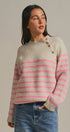 Striped Mock Neck Sweater with Gold Buttons in Pink Beige - Women's Sweaters | Urban Daizy