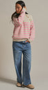 Striped Mock Neck Sweater with Gold Buttons in Pink Beige - Women's Sweaters | Urban Daizy