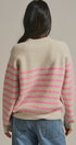 Striped Mock Neck Sweater with Gold Buttons in Pink Beige - Women's Sweaters | Urban Daizy