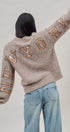 New York Sequin Letter Fuzzy Knit Sweater in Mocha - Women's Sweaters | Urban Daizy