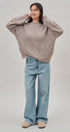 New York Sequin Letter Fuzzy Knit Sweater in Mocha - Women's Sweaters | Urban Daizy