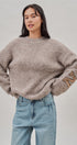 New York Sequin Letter Fuzzy Knit Sweater in Mocha - Women's Sweaters | Urban Daizy