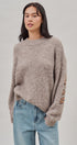 New York Sequin Letter Fuzzy Knit Sweater in Mocha - Women's Sweaters | Urban Daizy