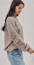 New York Sequin Letter Fuzzy Knit Sweater in Mocha - Women's Sweaters | Urban Daizy
