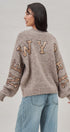 New York Sequin Letter Fuzzy Knit Sweater in Mocha - Women's Sweaters | Urban Daizy