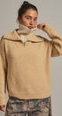 Wool Blend Half Zip Sweater With Double Collar in Camel - Women's Sweaters | Urban Daizy
