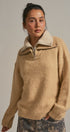 Wool Blend Half Zip Sweater With Double Collar in Camel - Women's Sweaters | Urban Daizy