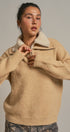 Wool Blend Half Zip Sweater With Double Collar in Camel - Women's Sweaters | Urban Daizy