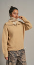 Wool Blend Half Zip Sweater With Double Collar in Camel - Women's Sweaters | Urban Daizy