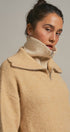 Wool Blend Half Zip Sweater With Double Collar in Camel - Women's Sweaters | Urban Daizy