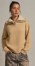 Wool Blend Half Zip Sweater With Double Collar in Camel - Women's Sweaters | Urban Daizy