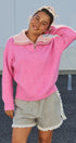 Wool Blend Half Zip Sweater With Double Collar in Pink - Women's Sweaters | Urban Daizy