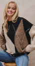 Argyle Diamond Colorblock Crewneck Knit Sweater in Taupe/black - Women's Sweaters | Urban Daizy