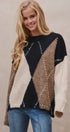Argyle Diamond Colorblock Crewneck Knit Sweater in Taupe/black - Women's Sweaters | Urban Daizy
