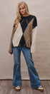 Argyle Diamond Colorblock Crewneck Knit Sweater in Taupe/black - Women's Sweaters | Urban Daizy