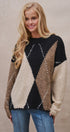 Argyle Diamond Colorblock Crewneck Knit Sweater in Taupe/black - Women's Sweaters | Urban Daizy