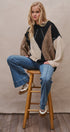 Argyle Diamond Colorblock Crewneck Knit Sweater in Taupe/black - Women's Sweaters | Urban Daizy