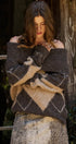 Argyle Knit Sweater with Convertible Cowl Neck in Brown - Women's Sweaters | Urban Daizy