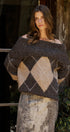 Argyle Knit Sweater with Convertible Cowl Neck in Brown - Women's Sweaters | Urban Daizy