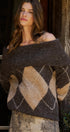 Argyle Knit Sweater with Convertible Cowl Neck in Brown - Women's Sweaters | Urban Daizy