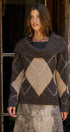 Argyle Knit Sweater with Convertible Cowl Neck in Brown - Women's Sweaters | Urban Daizy