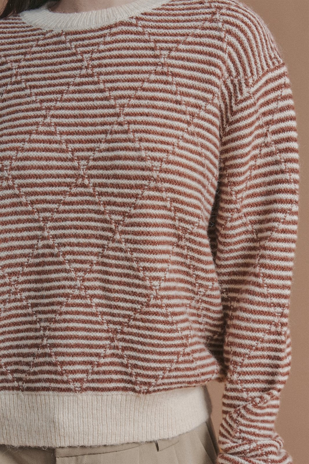 Textured Stripe Diamond Knit Sweater in Brown - Women's Sweaters | Urban Daizy