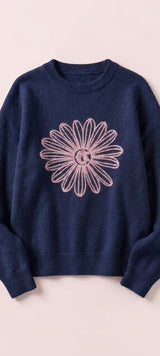 Daisy Chain Embroidered Sweater in Navy - Women's Sweaters | Urban Daizy