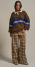 Striped Rugby Polo Sweater With Contrast Collar in Brown - Women's Sweaters | Urban Daizy