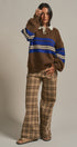 Striped Rugby Polo Sweater With Contrast Collar in Brown - Women's Sweaters | Urban Daizy
