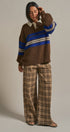 Striped Rugby Polo Sweater With Contrast Collar in Brown - Women's Sweaters | Urban Daizy