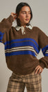 Striped Rugby Polo Sweater With Contrast Collar in Brown - Women's Sweaters | Urban Daizy