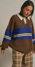 Striped Rugby Polo Sweater With Contrast Collar in Brown - Women's Sweaters | Urban Daizy