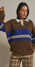 Striped Rugby Polo Sweater With Contrast Collar in Brown - Women's Sweaters | Urban Daizy