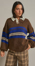 Striped Rugby Polo Sweater With Contrast Collar in Brown - Women's Sweaters | Urban Daizy