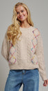 Boho Rainbow Stitch Cable Knit Sweater in Natural - Women's Sweaters | Urban Daizy