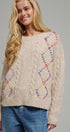 Boho Rainbow Stitch Cable Knit Sweater in Natural - Women's Sweaters | Urban Daizy