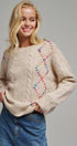 Boho Rainbow Stitch Cable Knit Sweater in Natural - Women's Sweaters | Urban Daizy