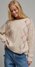 Boho Rainbow Stitch Cable Knit Sweater in Natural - Women's Sweaters | Urban Daizy