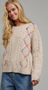 Boho Rainbow Stitch Cable Knit Sweater in Natural - Women's Sweaters | Urban Daizy