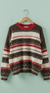 Fair Isle Stripe Fuzzy Knit Sweater in Brown - Women's Sweaters | Urban Daizy
