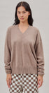 Oversized V Neck Ribbed Trim Knit Pullover in Mocha - Women's Sweaters | Urban Daizy