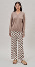 Oversized V Neck Ribbed Trim Knit Pullover in Mocha - Women's Sweaters | Urban Daizy