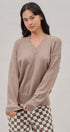 Oversized V Neck Ribbed Trim Knit Pullover in Mocha - Women's Sweaters | Urban Daizy