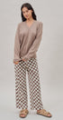Oversized V Neck Ribbed Trim Knit Pullover in Mocha - Women's Sweaters | Urban Daizy