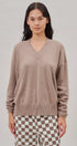 Oversized V Neck Ribbed Trim Knit Pullover in Mocha - Women's Sweaters | Urban Daizy