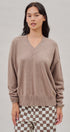 Oversized V Neck Ribbed Trim Knit Pullover in Mocha - Women's Sweaters | Urban Daizy