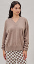 Oversized V Neck Ribbed Trim Knit Pullover in Mocha - Women's Sweaters | Urban Daizy